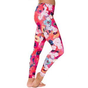 Onzie Monet Floral Athletic Leggings - Red, Pink, and Blue | Size S/M